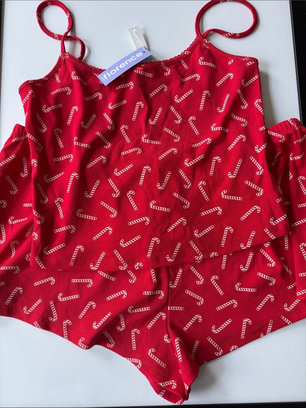 florence Red Candy Cane Print Cami and short set